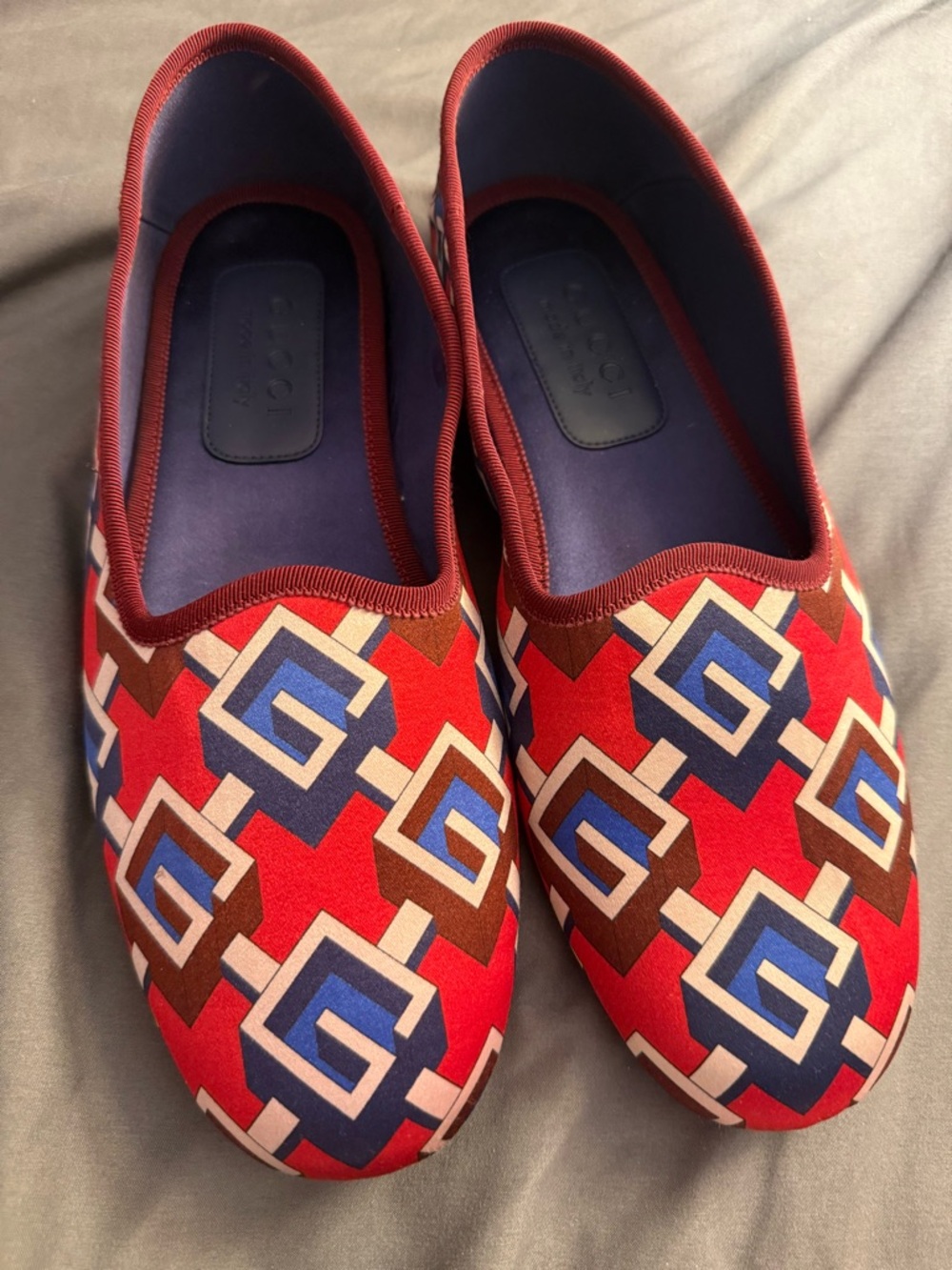 NWT Gucci Men’s  Red & Blue Geometric Slip-On Loafer